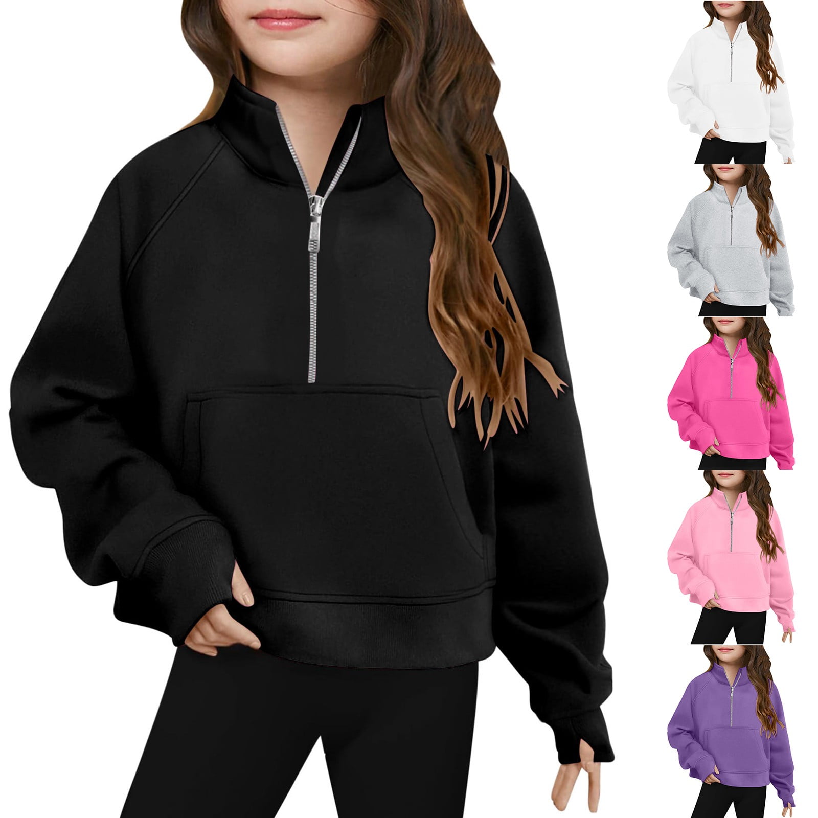 Girls Hoodie Pullover Color Block Winter Quarter Zip Outwear Sweatshirt Warm Tops with Pockets Cute Sweatshirts for Juniors