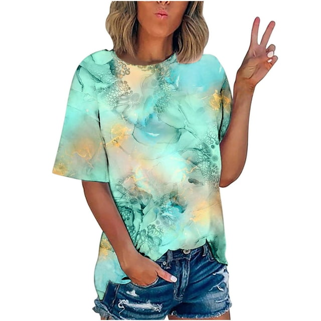 Women's Fashion Printed T-shirt Short Sleeves Blouse Tees