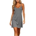 thumbnail image 5 of BRGZLK Womens V Neck Nightgowns Stylish Solid Color Spaghetti Double Strap Sleeveless Casual A-Line Flowy Nightdress Lightweight Soft Comfort Loungewear Outfits Gray L, 5 of 8