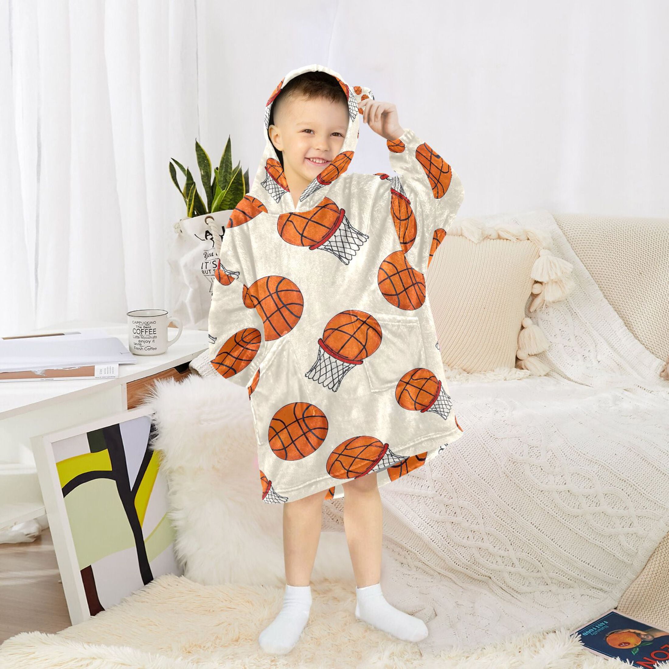 joogoo Wearable Blanket Hoodie for Basketball Flannel Sherpa Pocket 3-14 YR S