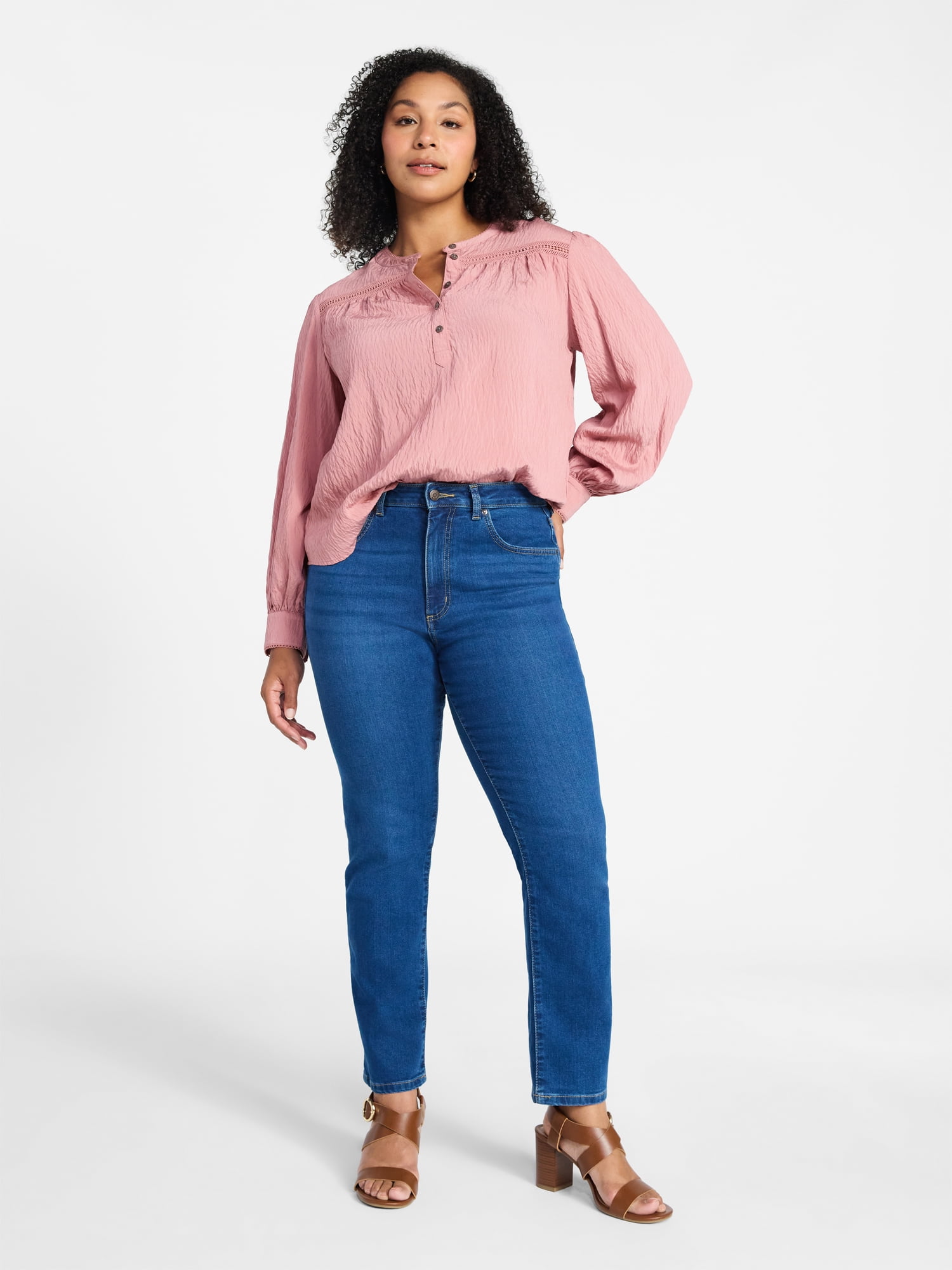 Time and Tru Women's High Rise Curvy Straight Leg Jeans, 29" Inseam, Sizes 0-22
