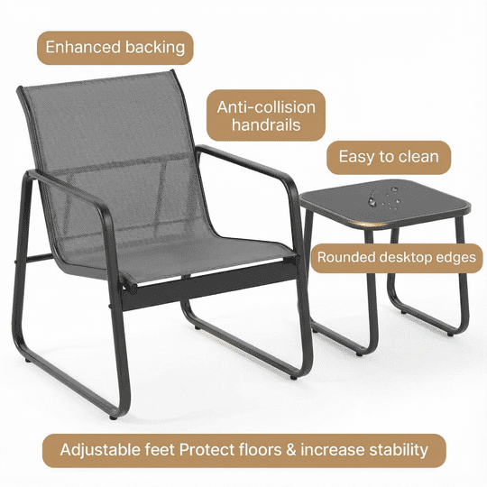 Aiho 3 Pieces Patio Furniture Set,Textilene Modern Conversation Set with Tea Table for Home,Lawn,Balcony and Bistro - Gray