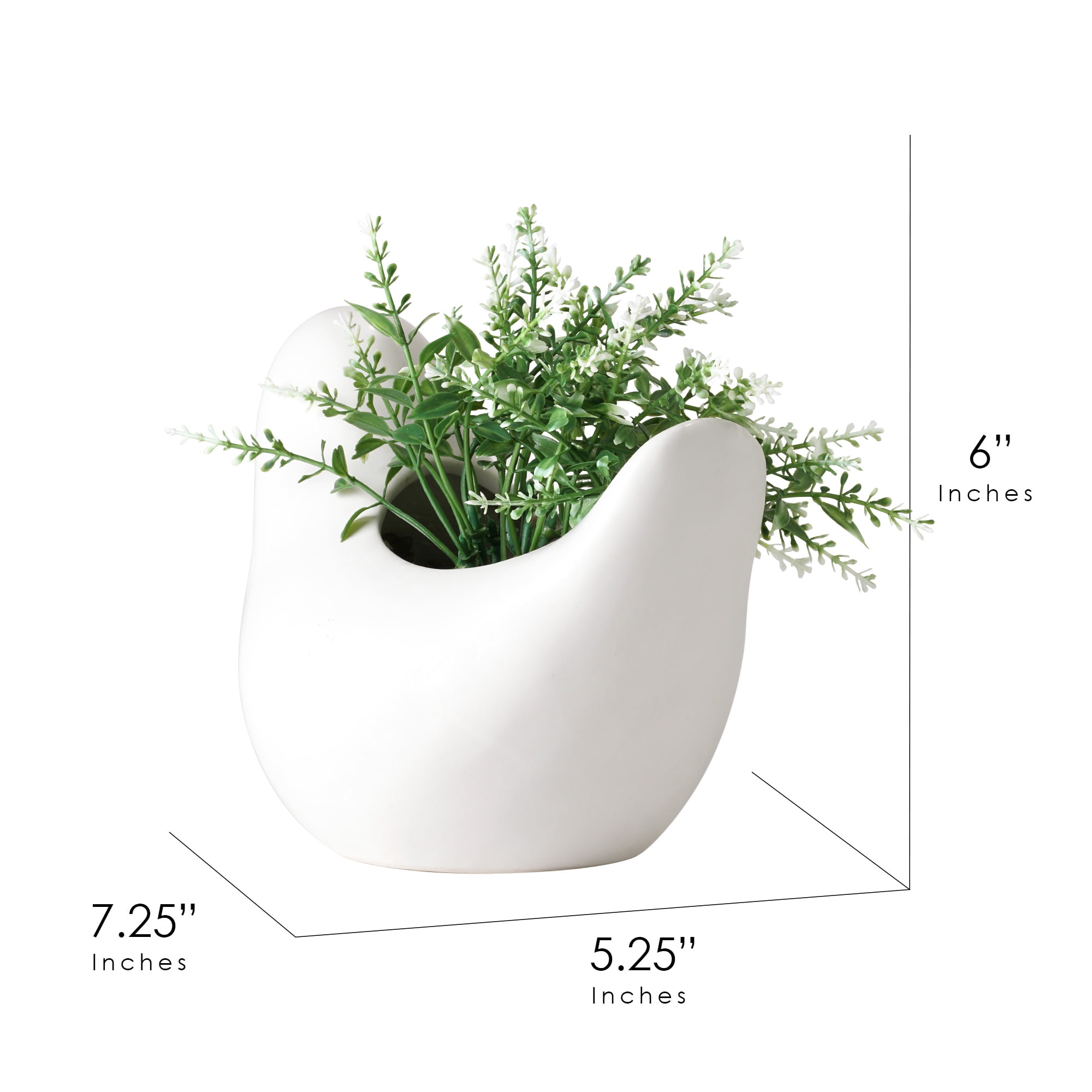 (2 pack) Mainstays 6" Artificial Green Plant in White Ceramic Bird Vase