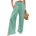 thumbnail image 2 of Dwellite Women Palazzo Pants Summer Flowy Wide Leg High Waist Lounge Trousers with Pockets 2026 Casual Beach Vacation Pant Mint Green L, 2 of 6