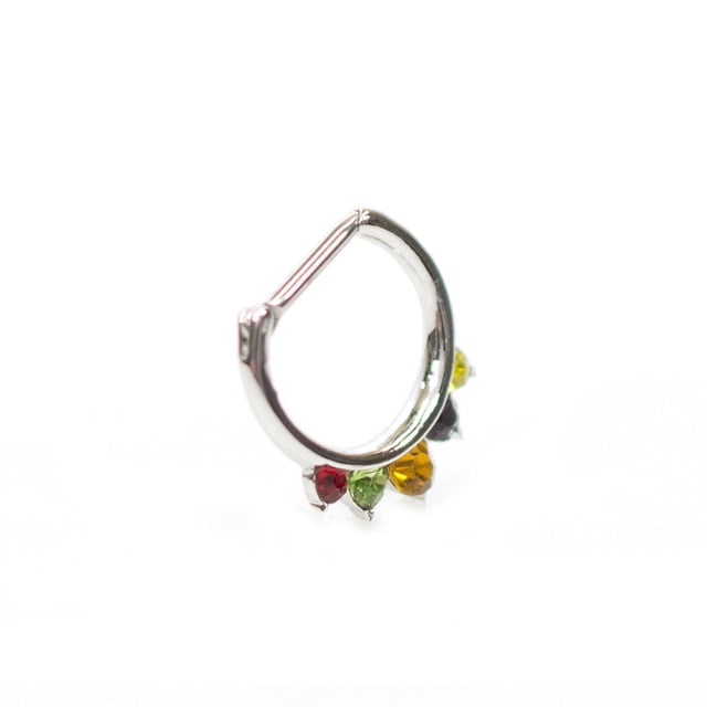 Septum Clicker Ring with Multiple Cz Gems 16g Cartilage Septum Tragus Rook