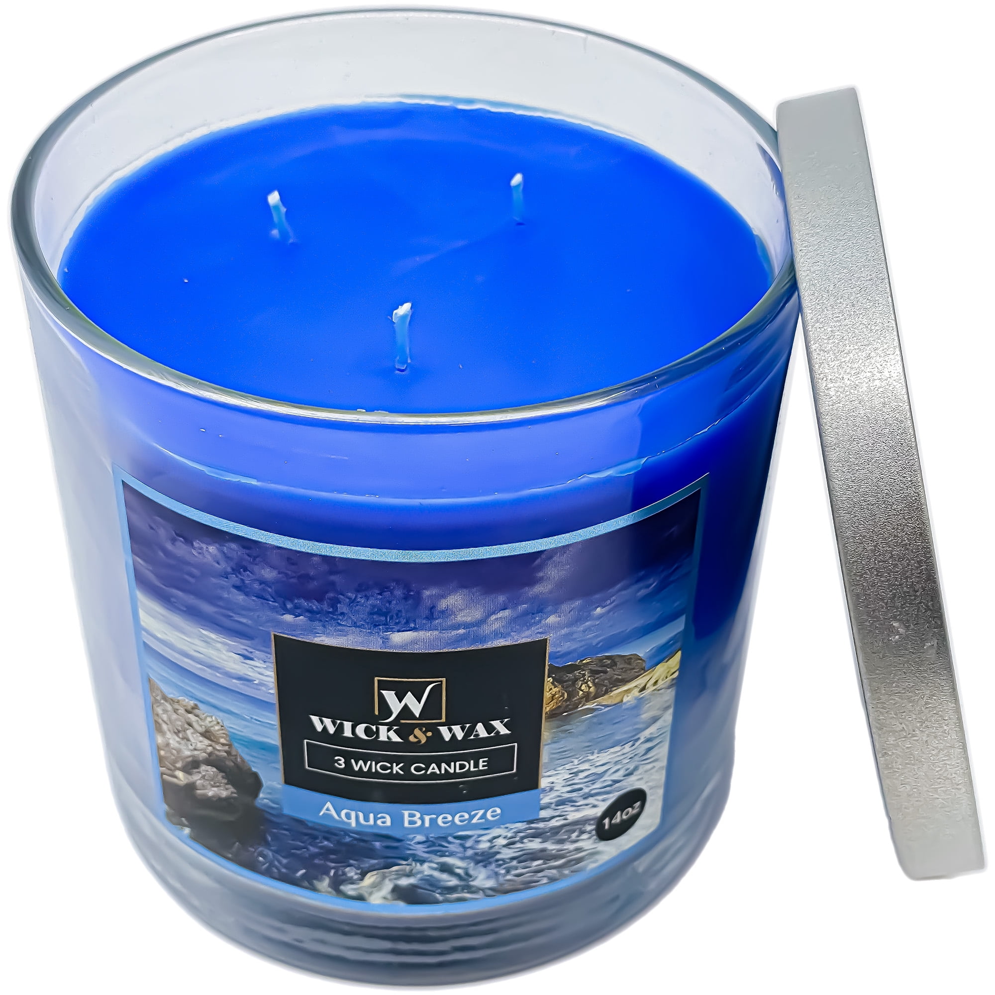 VeZee's 3 Wick 14 oz Aqua Breeze Scented Jar Candles by Wick & Wax, Lift your spirits with the refreshing, pleasant fragrance:2 Jars