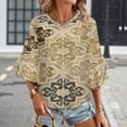 thumbnail image 3 of Elegant Floral Beige Rug Design Women's V-Neck Blouse With 3/4 Ruffled Bell Sleeves Casual Top Ladies Blouses, 3 of 7