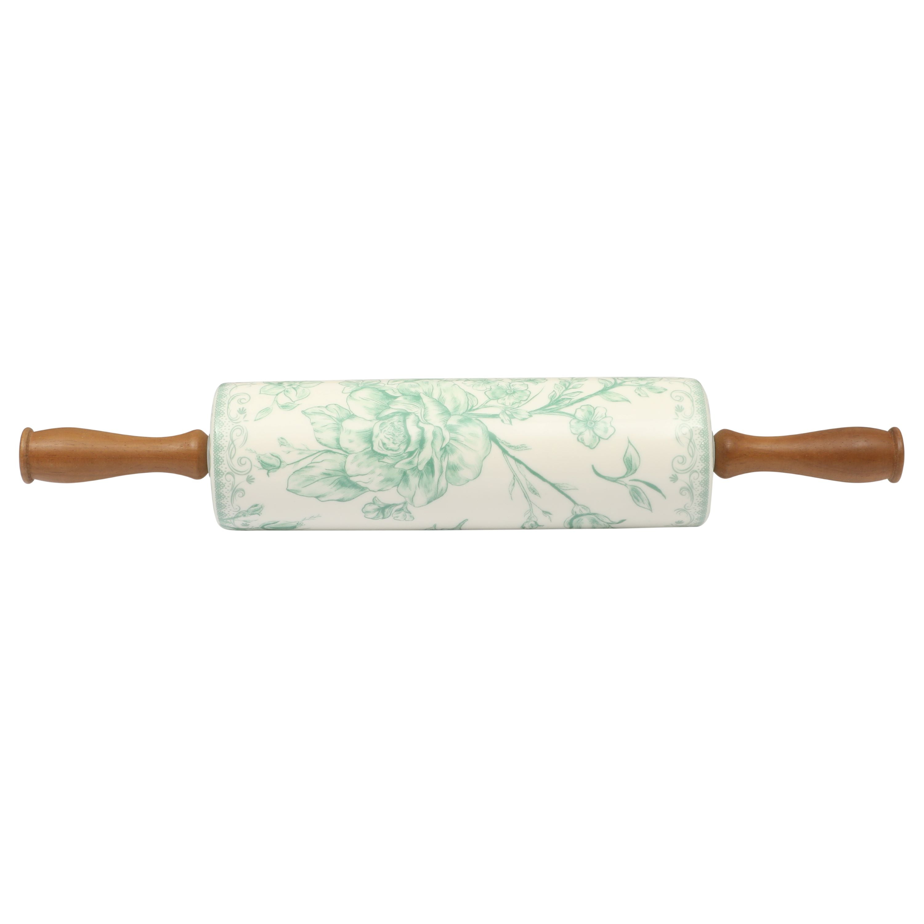 The Pioneer Woman Agatha Ceramic Rolling Pin with Wood Handles, Green
