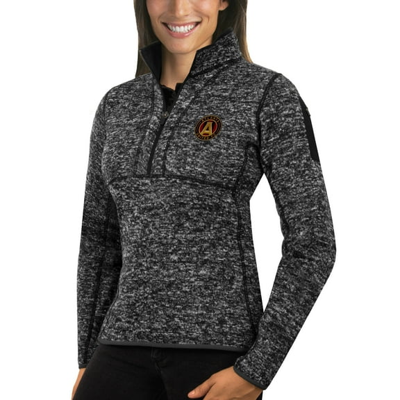 Women's Antigua Black Atlanta United FC Fortune Quarter-Zip Pullover Jacket