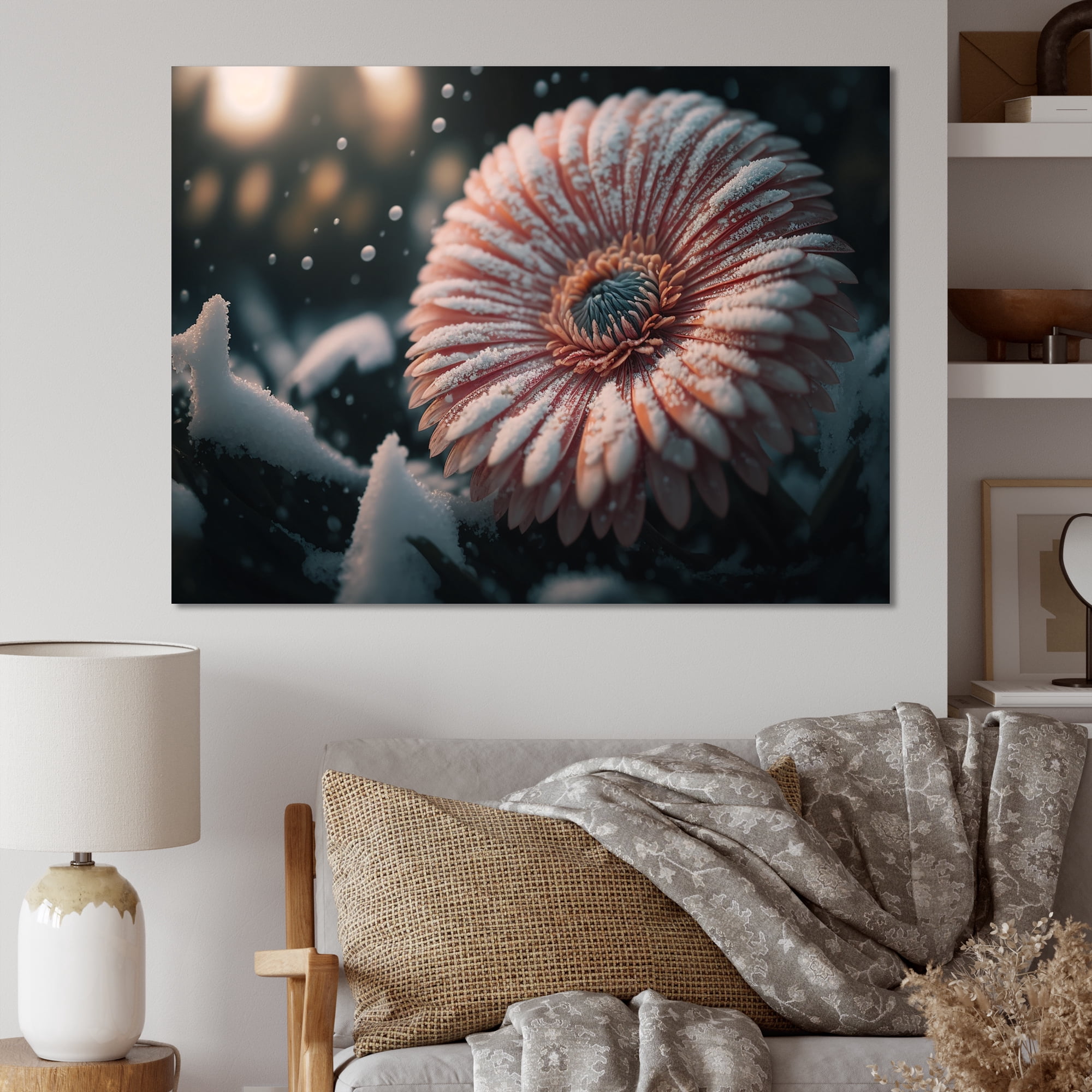 Designart A Blooming Pink Gerbera Flower In Winter III Canvas Wall Art