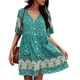 thumbnail image 1 of Vestido corto de manga corta con cuello en V y estampado floral para mujer, 1 of 2