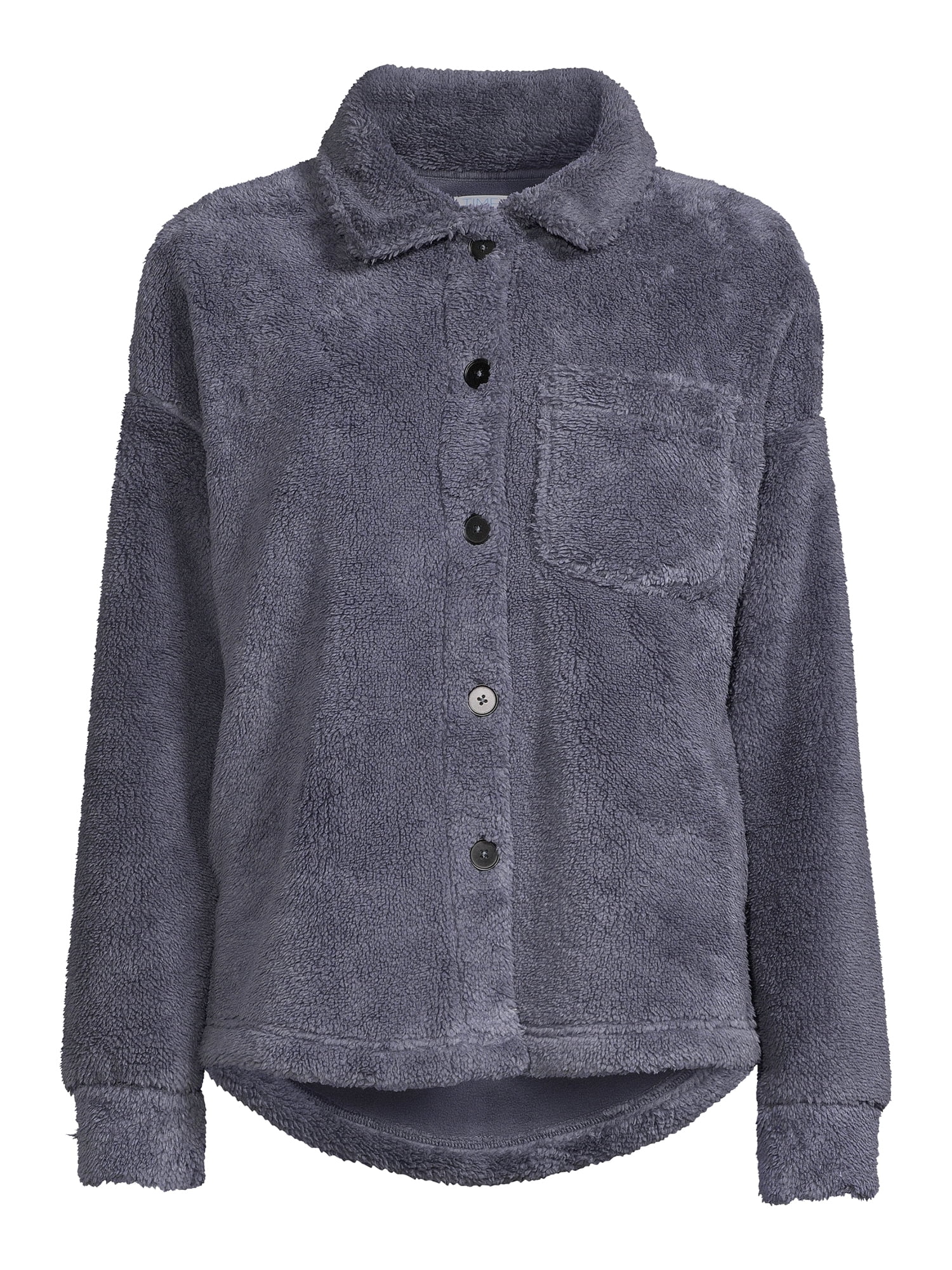 Time and Tru Women's and Plus Faux Sherpa Button-Front Jacket