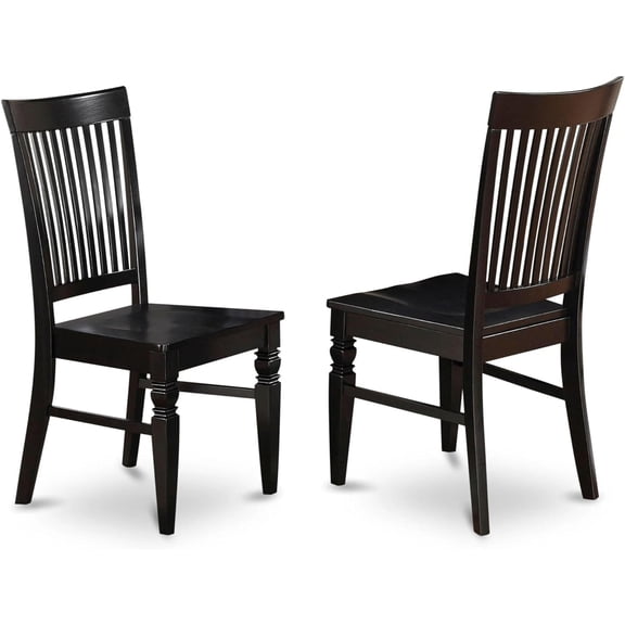 Weston Dining Chairs - Slat Back Wood Seat Kitchen Chairs, Set of 2, Black