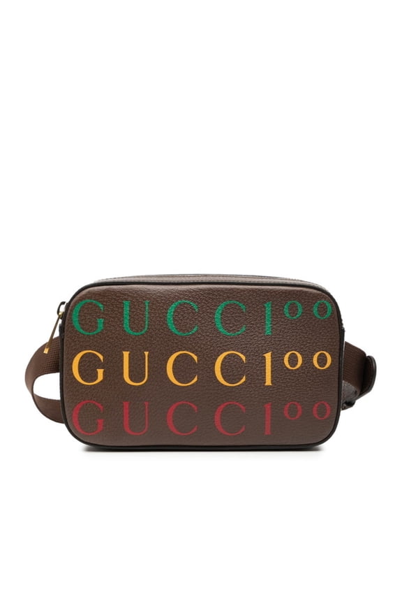 Pre-Owned Gucci 100th Anniversary Logo Waist Bag 602695 Brown Leather Men's GUCCI (Good)