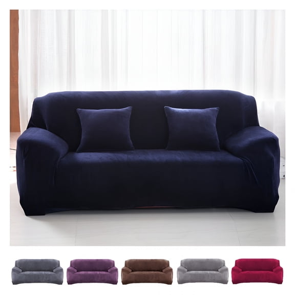 Arlajo Velvet Sofa Cover Loveseat Plush Couch Cover Slipcover All-Inclusive Protector Washable with Non-Slip Straps,Navy Blue
