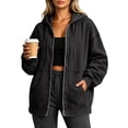thumbnail image 6 of qafoshin Denim Jacket for Women Zipper Hooded Drawstring Denim Coat Oversized Long Sleeve Fall Trendy Outfits, 6 of 7