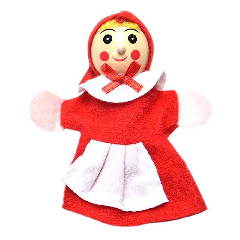 4 Pcs/set Little Red Riding Finger Puppets Wooden Headed Baby Educational  JH 
