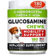 Glucosamine Treats for Dogs - Joint Supplement w/Omega-3 Fish Oil - Chondroitin, MSM - Advanced Mobility Chews - Joint Pain Relief - Hip & Joint Care - Chicken Flavor - Made in USA