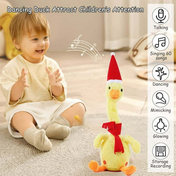 Dancing Stuffed Christmas Singing 60 Song, Stuffed Toy Repeats What You Say, Glowing Plush Interactive Toys