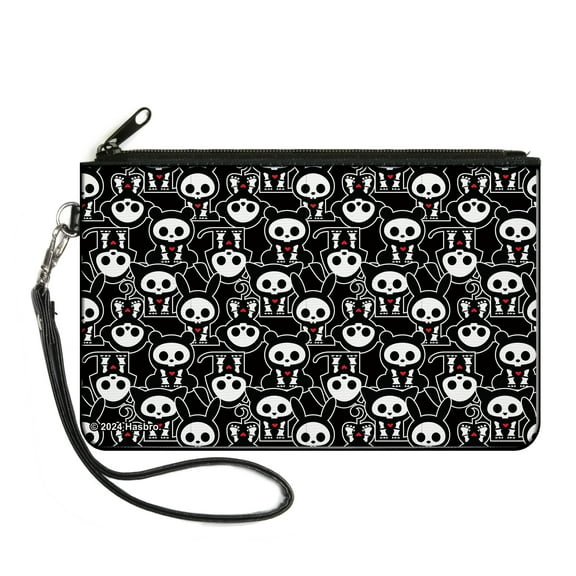 Skelanimals Wallet, Zip Clutch, Skelanimals Face Logo Diamond Plaid Black Red White, Canvas