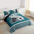thumbnail image 3 of Homewish Football Rugby Helmet Full Size Comforter Sets, Modern Teal Stripe Abstract Bedding Comforter Set, Cartoon Sports Theme Reversible Bedding Sets, Microfiber Bedroom Decor, 3-Piece, 3 of 8