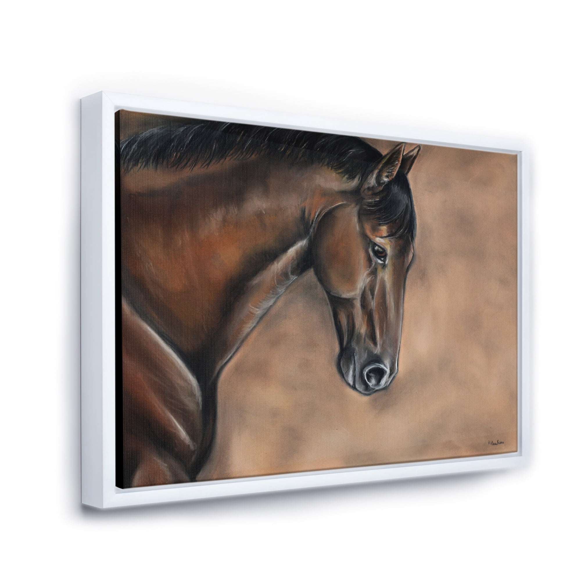 Close Up Portrait Of A Brown Bay Horse 20 in x 12 in Framed Photography Canvas Art Print, by Designart