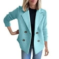 thumbnail image 3 of Clearance! Ogiraw Blazers For Women Business Casual Women's Lapel Button Knitted Patchwork Sleeve Casual Coat Cropped Double Breasted Suit Sweater For Women Women'S Blazers & Suit Jackets Light Blue, 3 of 7