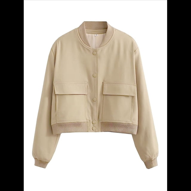 Chaqueta con Botones y Hombros Caídos para Mujer, Abrigo Corto y Prendas de Abrigo Caqui M