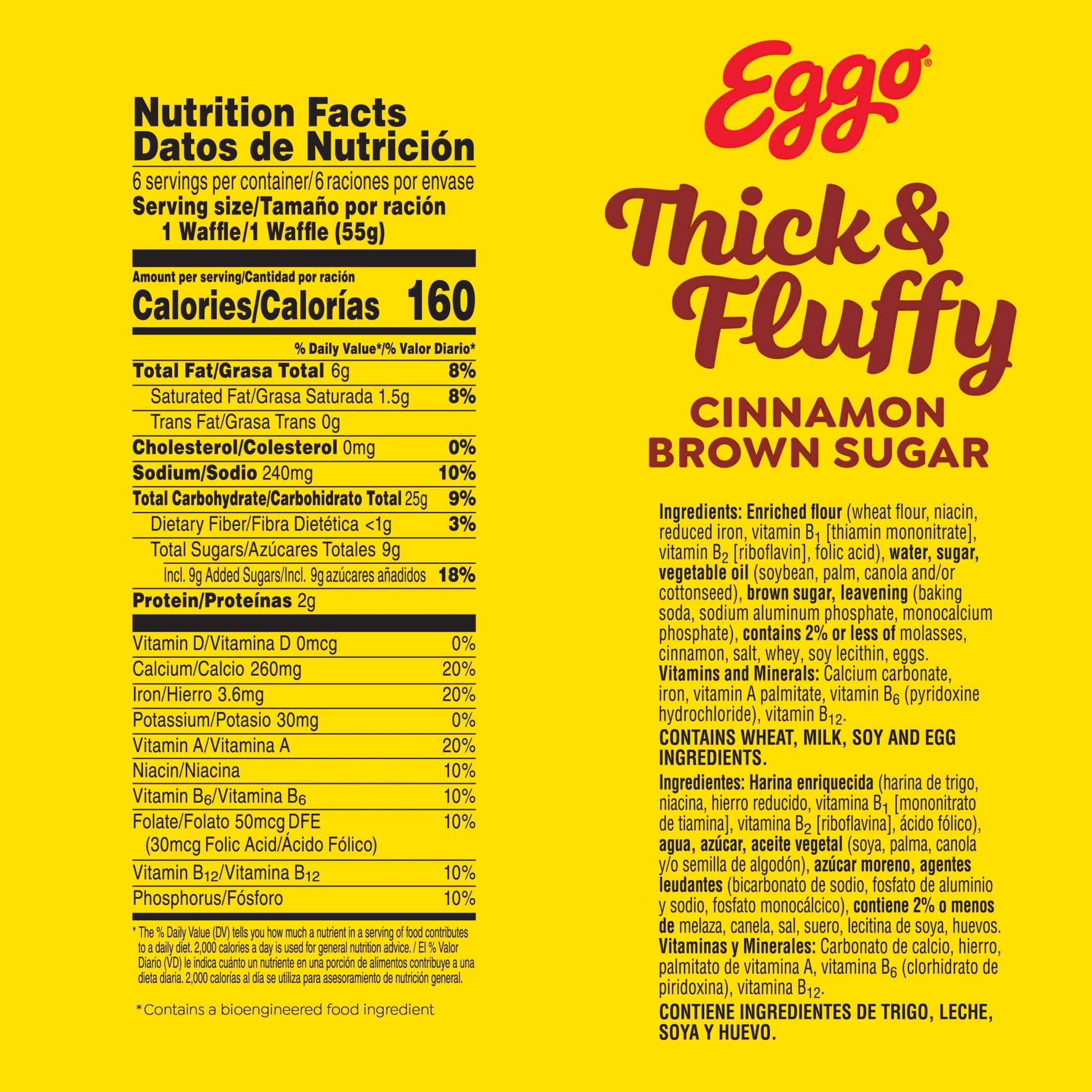 Eggo Thick and Fluffy Cinnamon Brown Sugar Waffles, Breakfast Food, 11.6 oz, 6 Count (Frozen)