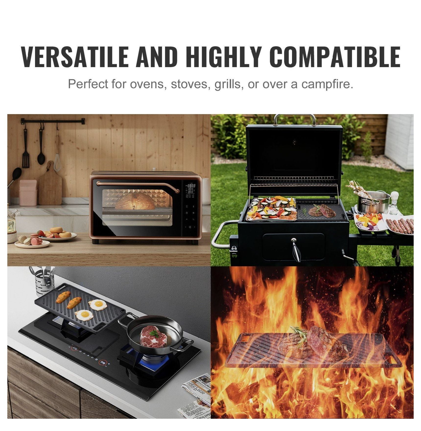 Cast Iron Griddle 9.7x16.7 Inch, Pre-Seasoned Double Burner Grill Pan, Non-Stick Flat Top for BBQ, Stove Top, Gas Grill, Black