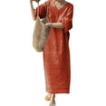 thumbnail image 3 of up to 60% off Gifts Usmixi Womens Dresses Beach Casual Loose Comfy Cotton Linen Long Sundress Fashion Solid V-Neck 3/4 Sleeve Maxi Summer Dress Orange s, 3 of 6