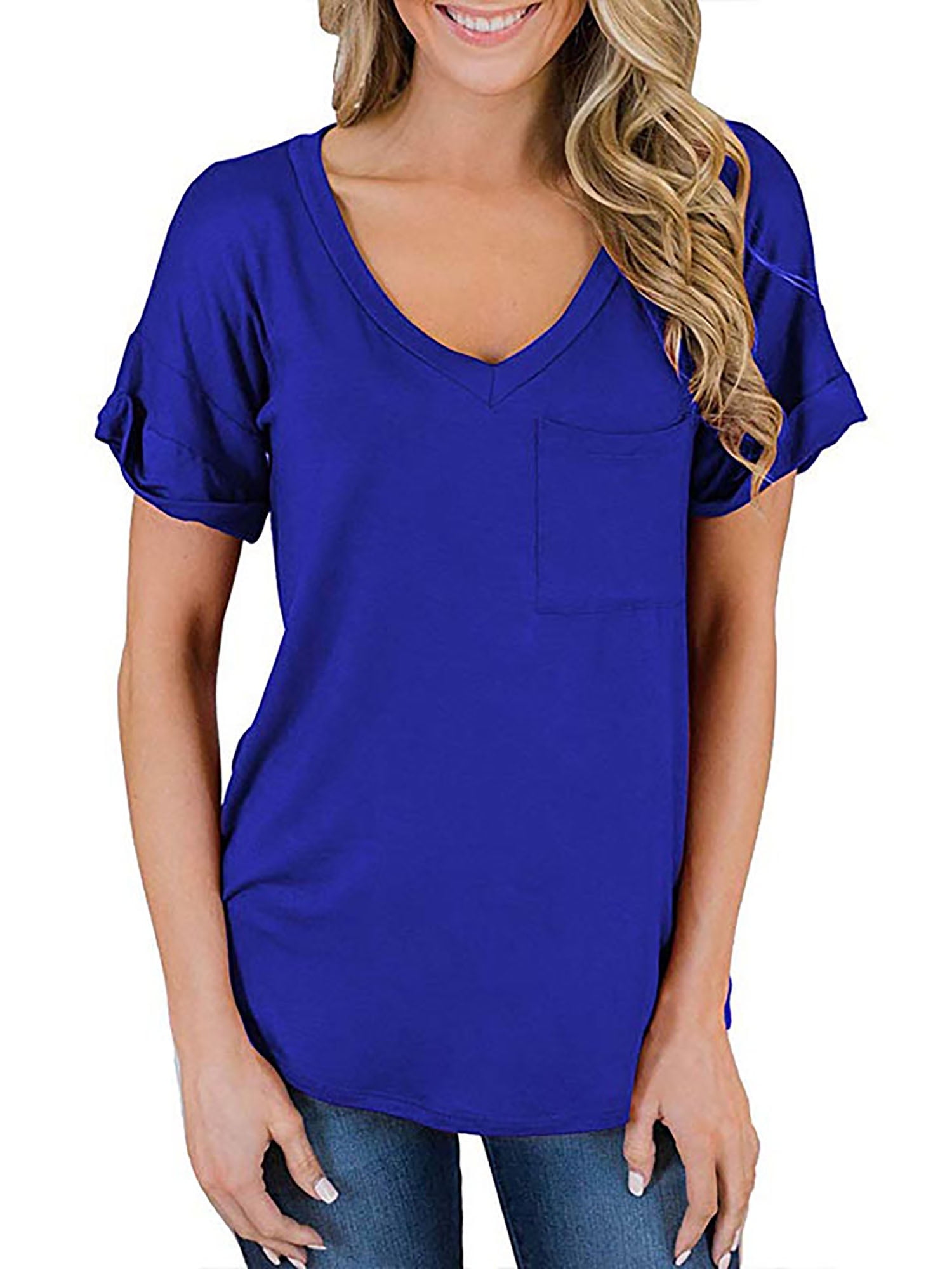 Women Summer Short Sleeve solid Color Shirt Blouse T Shirt Casual Tee Tops