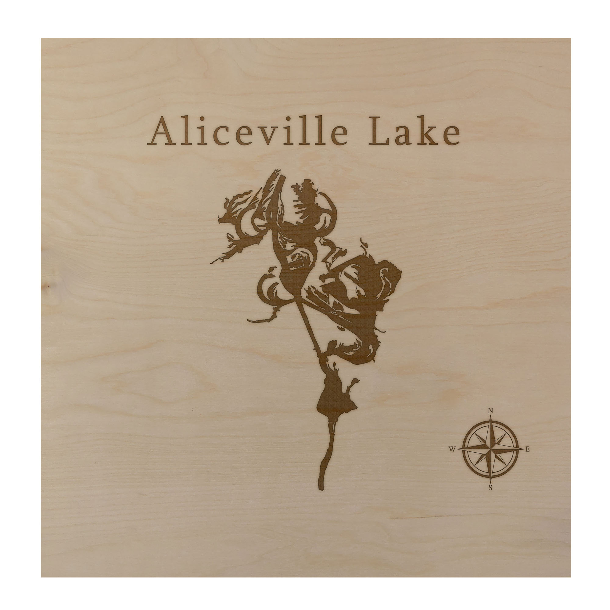 Aliceville Lake Map 12x12" Birch Wood Wall Art Office Decor Gift