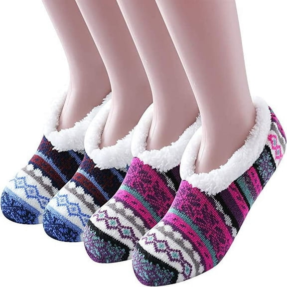 SUGARMOM Women Winter Soft Thick Warm Cozy Fuzzy Fleece-lined Christmas Grippers Slipper Socks Thermal Double Layer Ankle