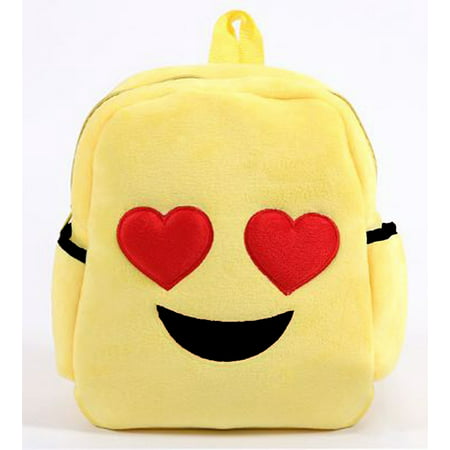 Deluxe Show Your Emoticon Emoji Face Plush Little Kids Backpack - Heart Shaped Eyes
