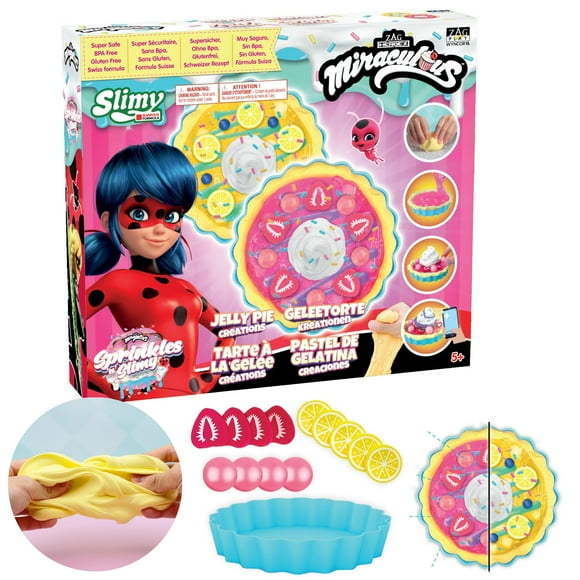Miraculous Ladybug DIY Jelly Pie Slime Kit - Fun Craft with Pie Plate, Slimy Ingredients, Fruit Slices & Toppings for Kids - Safe & Non-Toxic Playset