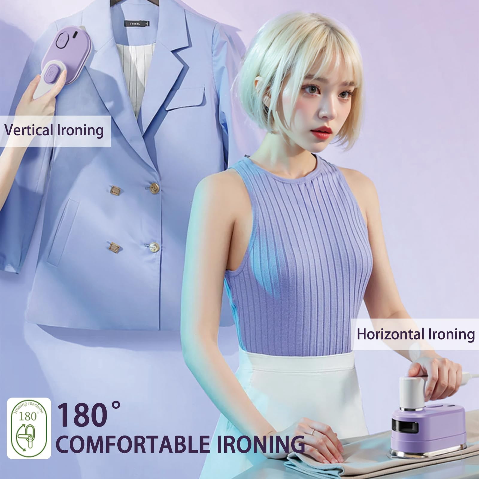 Portable Travel Steam Iron, 180° Rotating Handle Foldable for Hanging & Flat Ironing, Mini Dual-Purpose Steam & Dry Iron for Clothes, Essential for Dorm, Business Trip & Home