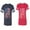 Men Navy / Women Red, variant on American Flag Unisex Couple Matching Cotton Jersey style T-Shirt Contrasting stripes on sleeves (Men Navy / Women Black) (Men S / Women S)