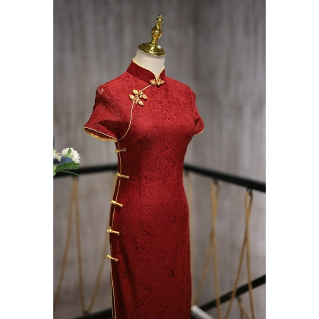 Cheongsam rojo de alta gama elegante banquete de bodas vestido de brindis mejorado vestido de madre de verano elegante
