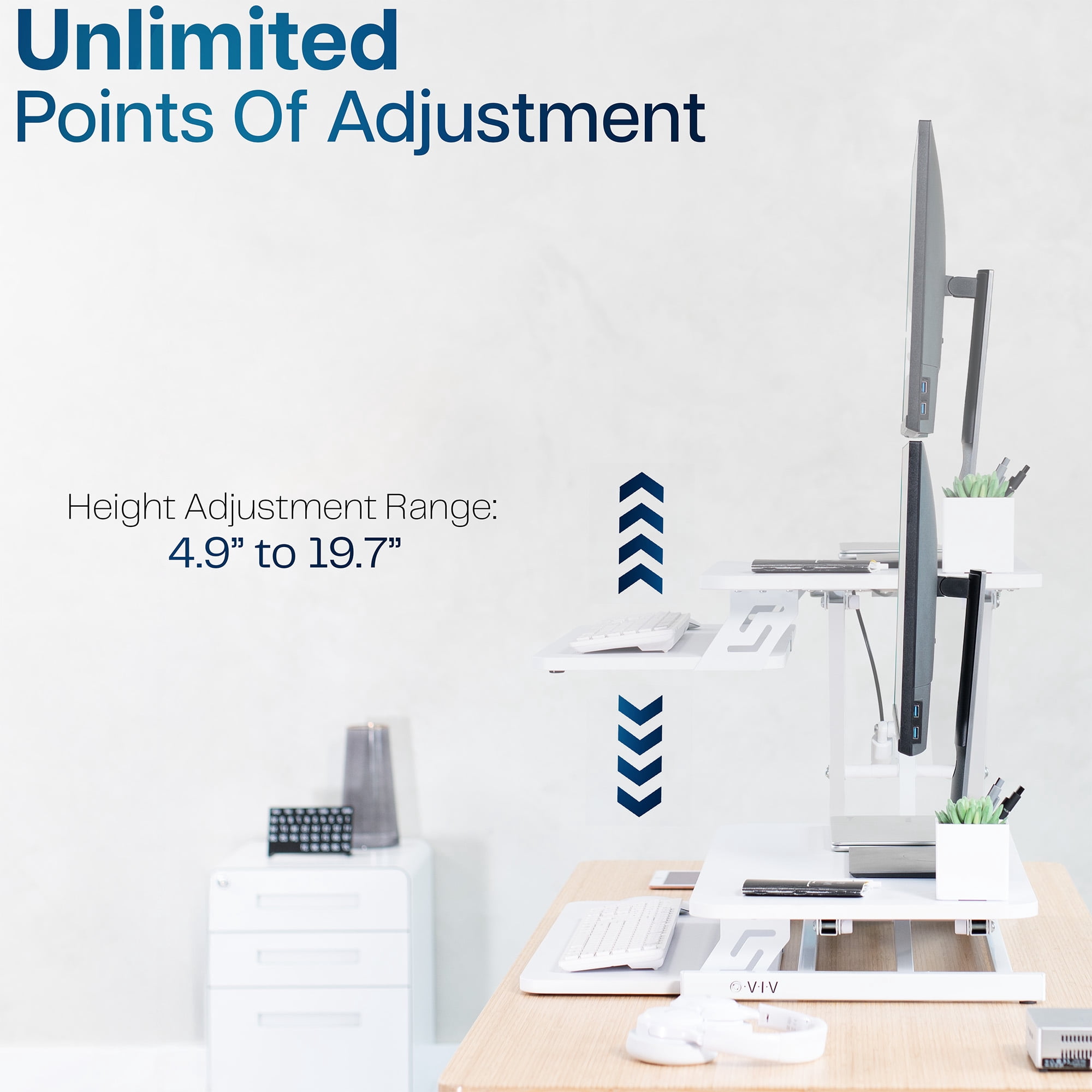 VIVO White Height Adjustable 32" Standing Desk Monitor Riser, Sit Stand Tabletop
