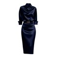 thumbnail image 7 of TaTaai Womens Dresses Long Sleeve Turndown Collar Solid Button Back Split Midi Dress with Belt Silky Smooth Lustrous for Fall, 7 of 7