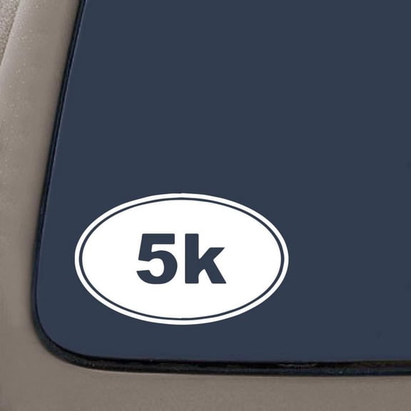 5K RUNNING EURO OVAL - Vinyl Car Decal Sticker | Vinyl Color: White | 5.5" X 3.3" | **2 Pack** | Car Truck Van SUV Laptop Macbook Wall Decals