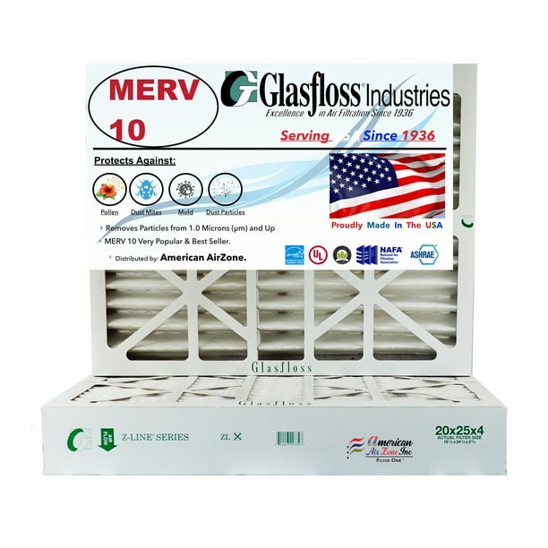 Glasfloss Air Filter 20x25x4 4" MERV 10 (Pack of 2) AC or HVAC Pleated Air Filter