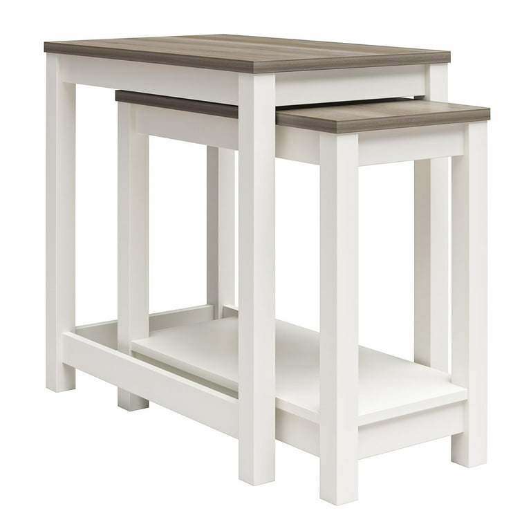 Better Homes Gardens Langley Bay Rustic Farmhouse Nesting Table 2 Piece Set White with Brown Oak Top