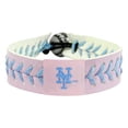 thumbnail image 1 of Team Color Baseball Pink Leather Powder Blue Thread New York Mets Bracelet, 1 of 1