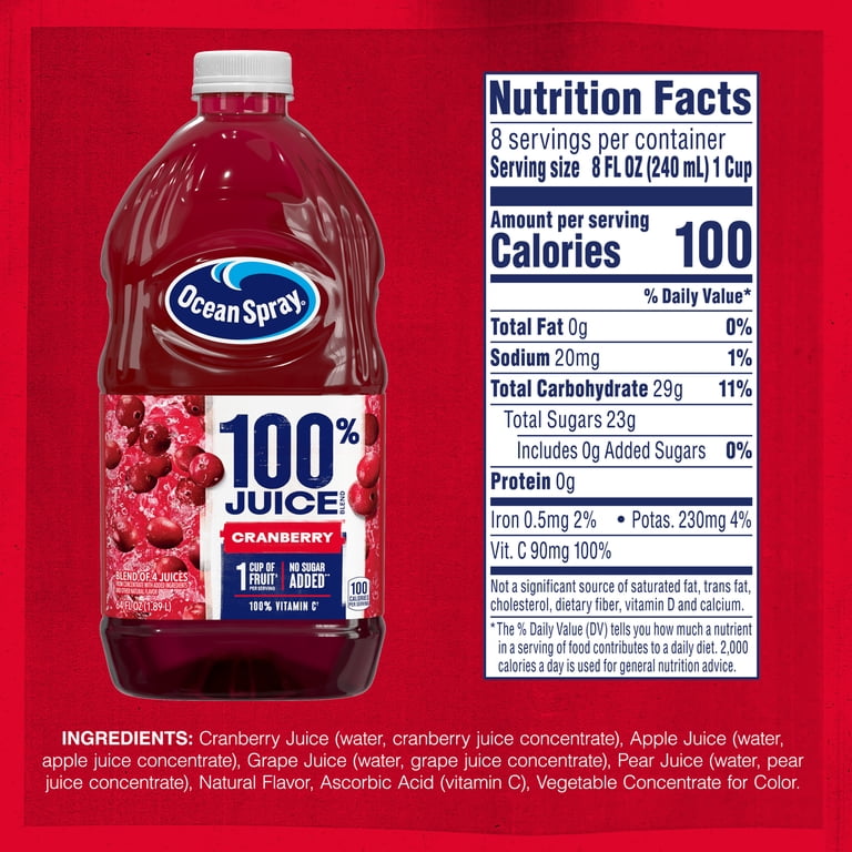 Ocean Spray 100% Juice Cranberry Blend, 64 fl oz, 8 Pack photo 3