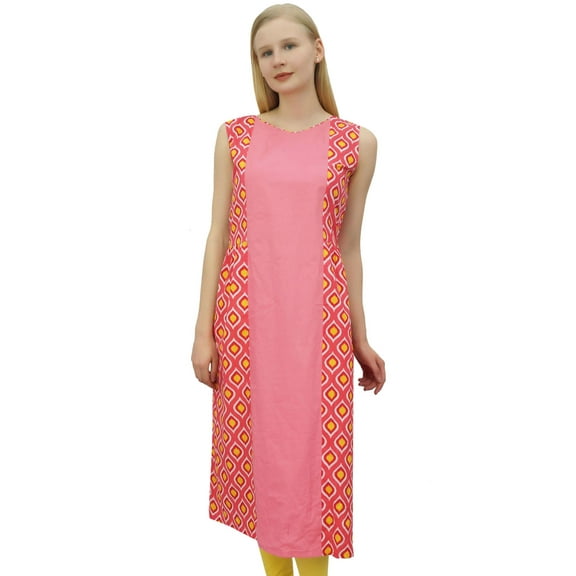 Phagun Women's Cotton Peach Custom Kurta Straight Kurti Sleeveless Wear Top-4