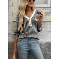 thumbnail image 5 of Women's Casual Loose V-Neck Striped Button Black Pullover Sweatshirt,Spring/Autumn/Winter,S-2XL, 5 of 6