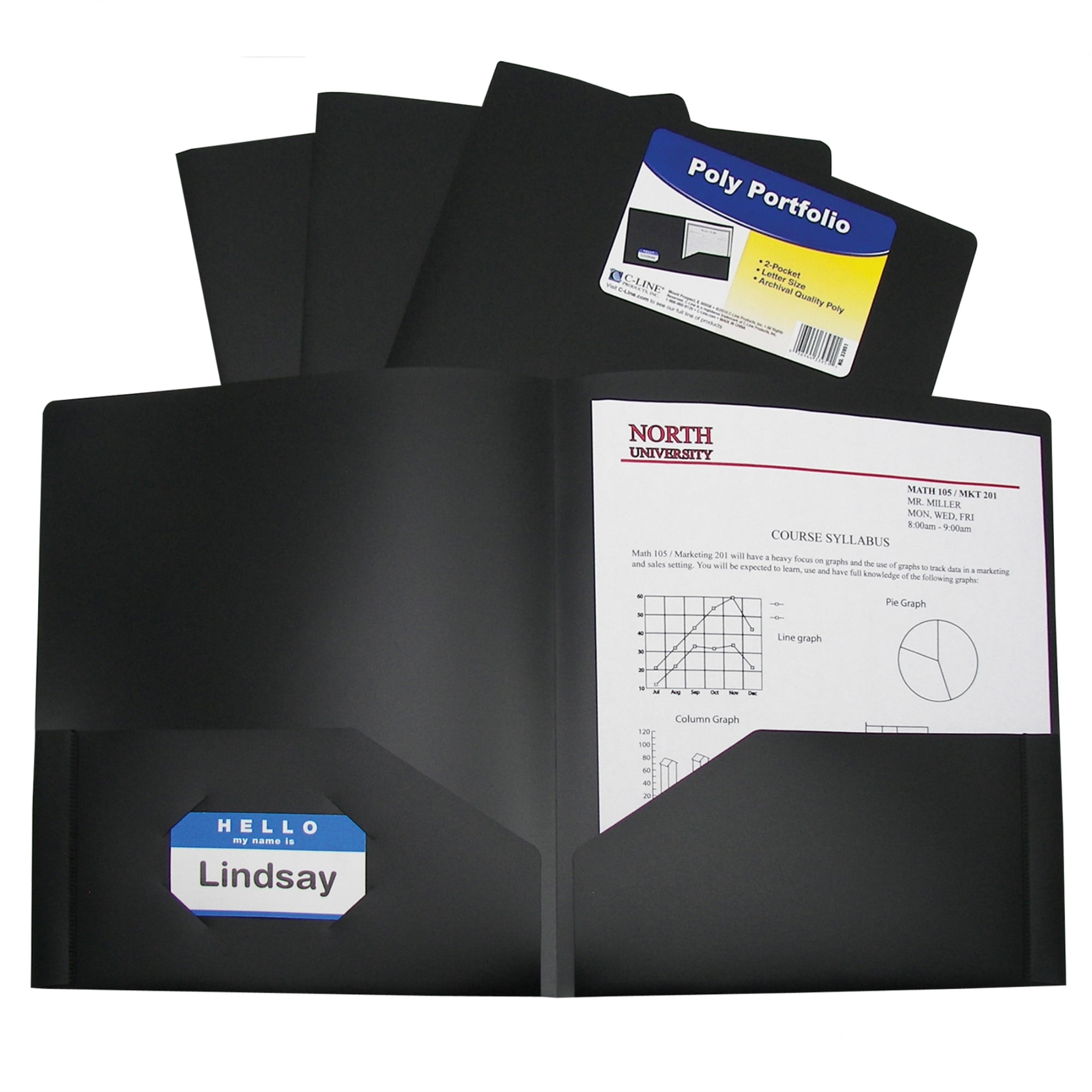 Two-Pocket Heavyweight Poly Portfolio Folder, Black (Set of 25 Folders)