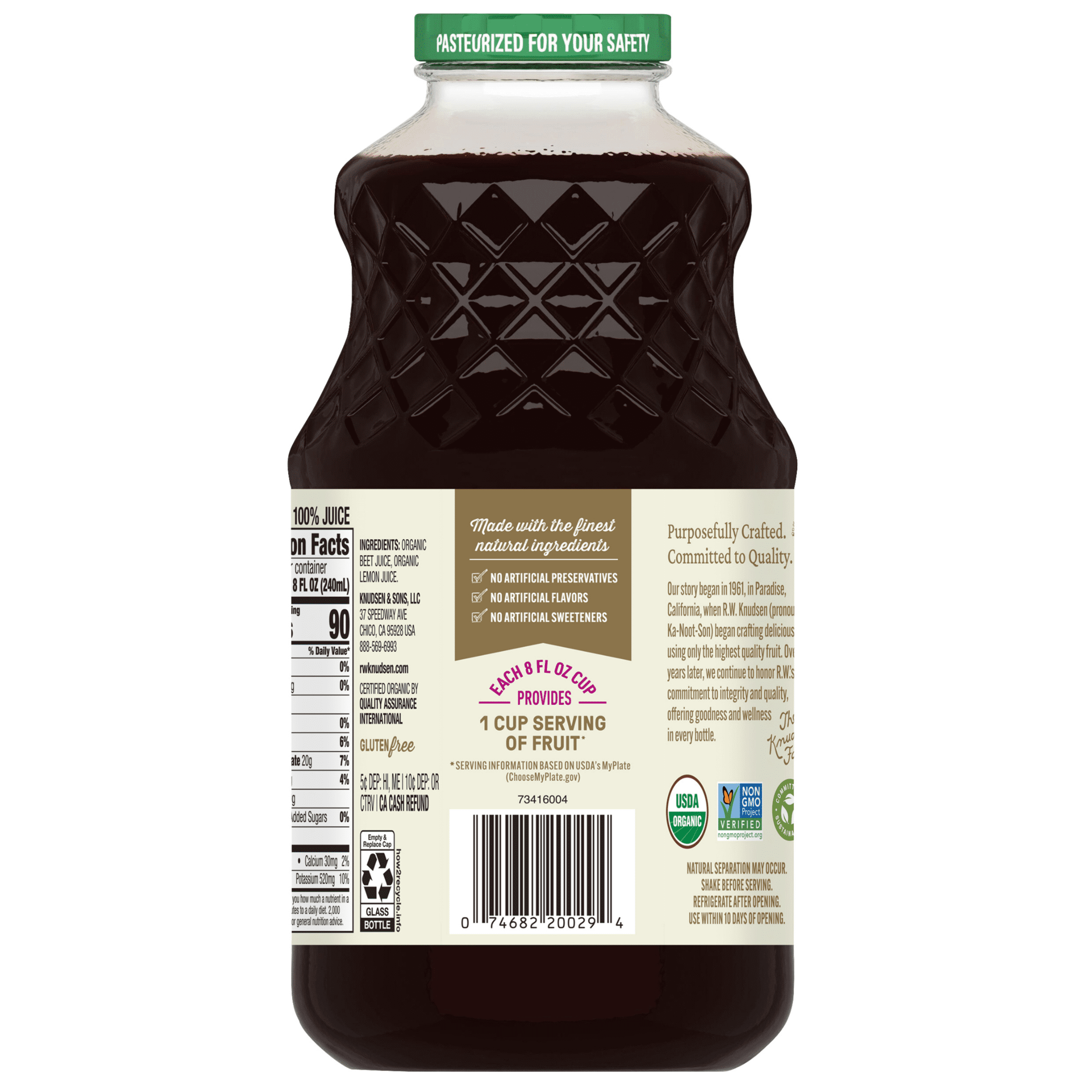 (2 pack) R.W. Knudsen Family Organic Beet Juice Blend, 32 oz, Glass Bottle, Shelf-Stable